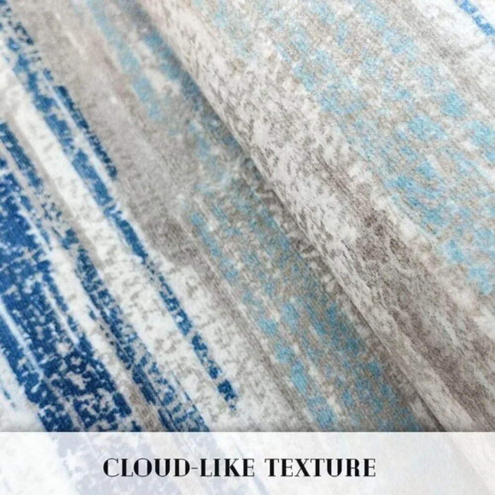 New Modern Abstract 2x3ft Entryway Rug, Washable Non-Slip Blue Faux Wool Carpet